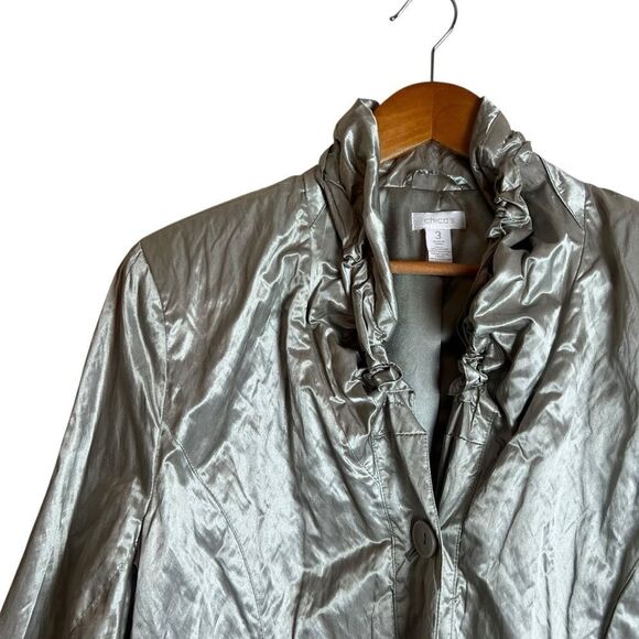 Chicos greeny metallic blazer. Chicos size 3 - Picture 2 of 8